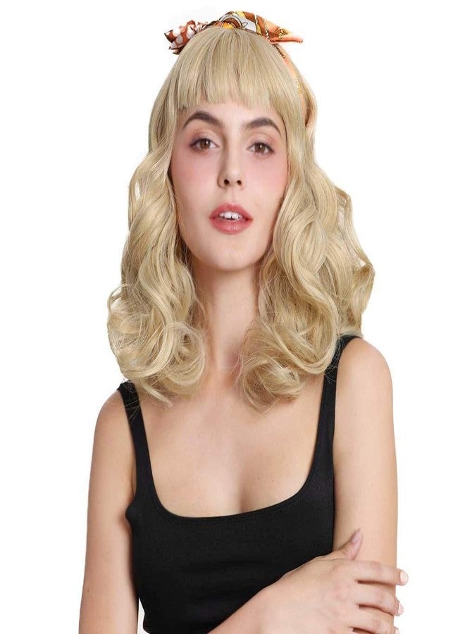 DIFEI Rockabilly Vintage Wig Audrey Hepbum Short Bang Wig Long Finger Wavy Wigs for Women (Blonde) - Image 1