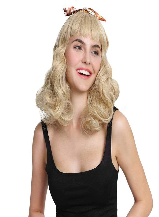 DIFEI Rockabilly Vintage Wig Audrey Hepbum Short Bang Wig Long Finger Wavy Wigs for Women (Blonde) - Image 2