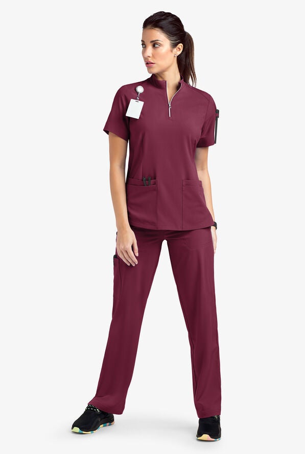 Hand-washing Clothes Summer Short-sleeved Surgical Clothes Beauty Salon Hospital Nurse Clothes Casual Collar Zipper Quick-drying Work Clothes 82010 wine red suit 