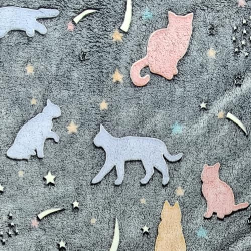 Sviuse Glow in The Dark Cat Blanket for Women Cat Themed Gifts for Girls Fleece Kitty Pattern Blanket Cute Fuzzy Blanket with Cats on It (50"x60", Cat 9) - Image 4