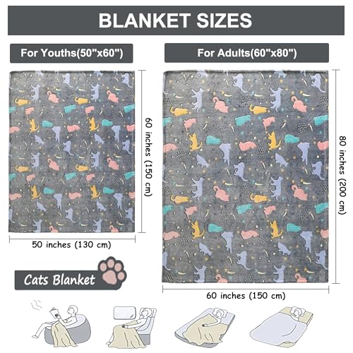Sviuse Glow in The Dark Cat Blanket for Women Cat Themed Gifts for Girls Fleece Kitty Pattern Blanket Cute Fuzzy Blanket with Cats on It (50"x60", Cat 9) - Image 3