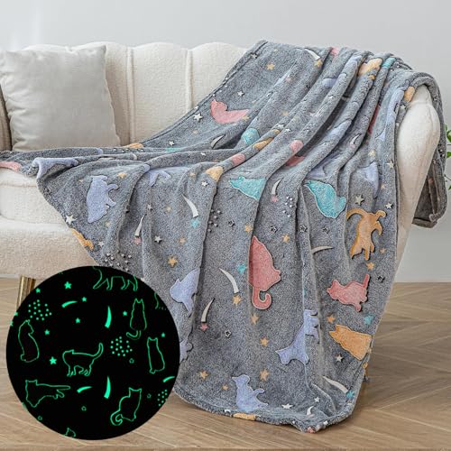 Sviuse Glow in The Dark Cat Blanket for Women Cat Themed Gifts for Girls Fleece Kitty Pattern Blanket Cute Fuzzy Blanket with Cats on It (50"x60", Cat 9) - Image 2