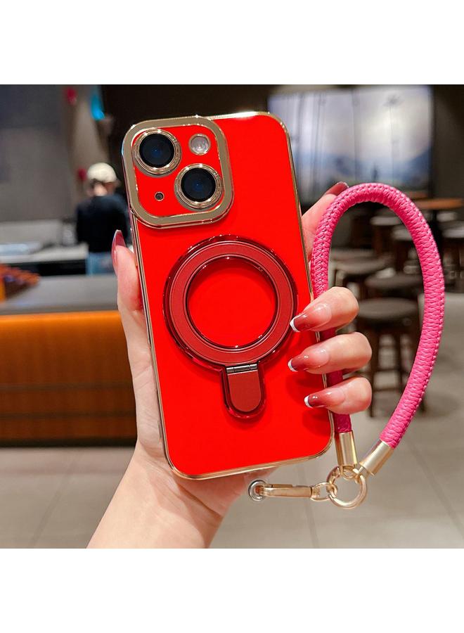 زبون جراب لهاتف iPhone 13 مع حامل معدني مطلي بالكهرباء على شكل عين ساحرة مع حبل - Image 1