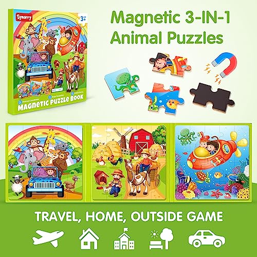 SYNARRY Magnetic Puzzles for Kids Ages 3-5, 20 Pieces Toddler Animal Puzzles, Children Travel Activity Toys Games for 3 4 5 6 Years Old Kids Boys Girls in Car Airplane, Learning Magnet for Road Trip - Image 2