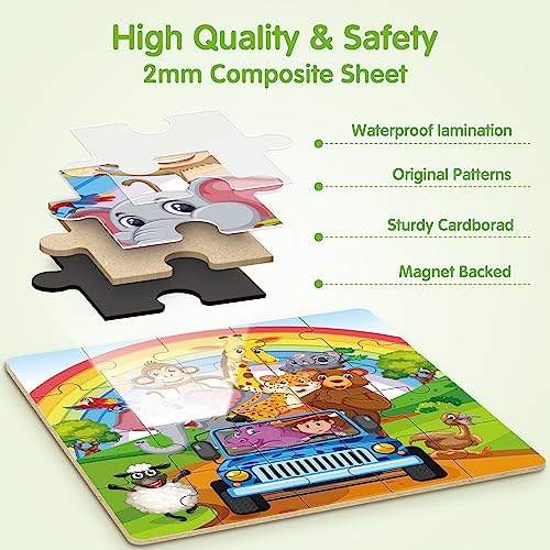 SYNARRY Magnetic Puzzles for Kids Ages 3-5, 20 Pieces Toddler Animal Puzzles, Children Travel Activity Toys Games for 3 4 5 6 Years Old Kids Boys Girls in Car Airplane, Learning Magnet for Road Trip - Image 3