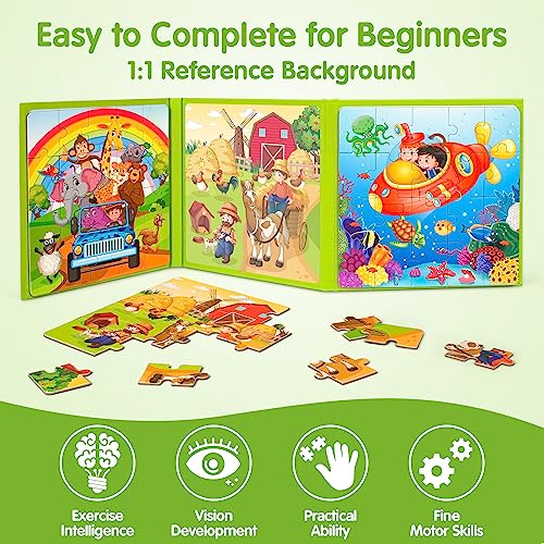 SYNARRY Magnetic Puzzles for Kids Ages 3-5, 20 Pieces Toddler Animal Puzzles, Children Travel Activity Toys Games for 3 4 5 6 Years Old Kids Boys Girls in Car Airplane, Learning Magnet for Road Trip - Image 4