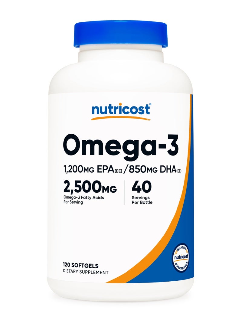 Nutricost Omega 3 1200 mg EPA(EE)/850 mg DHA (EE), 2500MG Omega-3 Fatty Acids Per Serving,40 Servings Per Bottle,120 Softgels - Dietary Supplement - Image 1