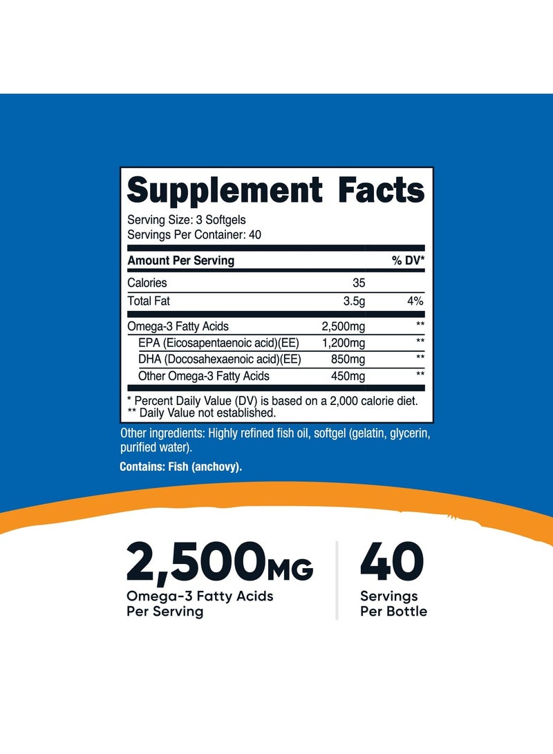 Nutricost Omega 3 1200 mg EPA(EE)/850 mg DHA (EE), 2500MG Omega-3 Fatty Acids Per Serving,40 Servings Per Bottle,120 Softgels - Dietary Supplement - Image 4