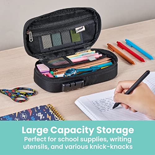 It's Academic Locking Pencil Case, for Office & School Supplies, Travel Organizer Bag, Compact, High Capacity, Light Weight, Black - Image 3