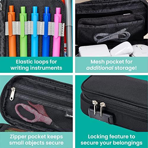 It's Academic Locking Pencil Case, for Office & School Supplies, Travel Organizer Bag, Compact, High Capacity, Light Weight, Black - Image 4