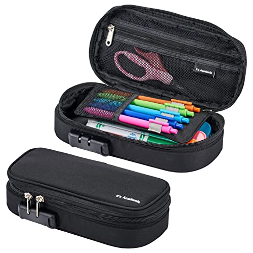 It's Academic Locking Pencil Case, for Office & School Supplies, Travel Organizer Bag, Compact, High Capacity, Light Weight, Black - Image 1