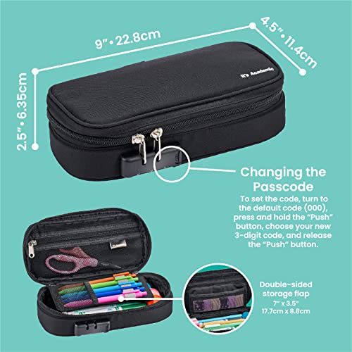 It's Academic Locking Pencil Case, for Office & School Supplies, Travel Organizer Bag, Compact, High Capacity, Light Weight, Black - Image 5