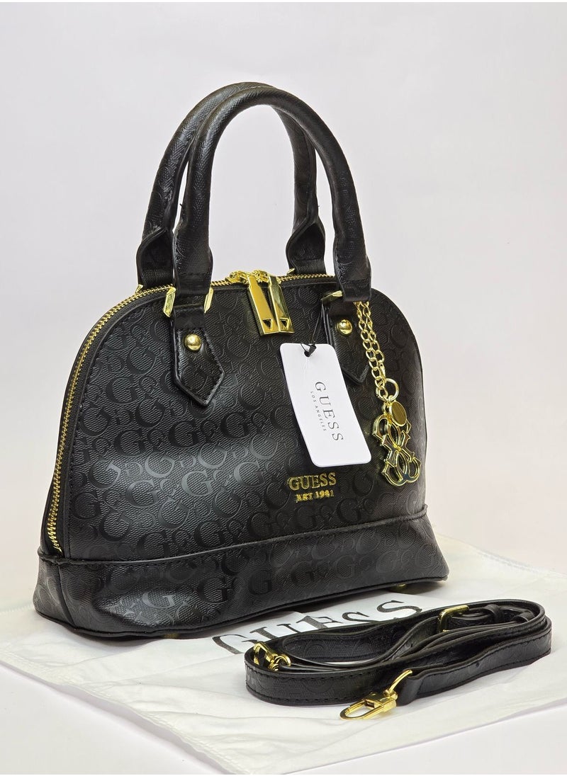 GUESS - Guess Dome Satchel in Black Monogram with Gold Hardware - Image 1