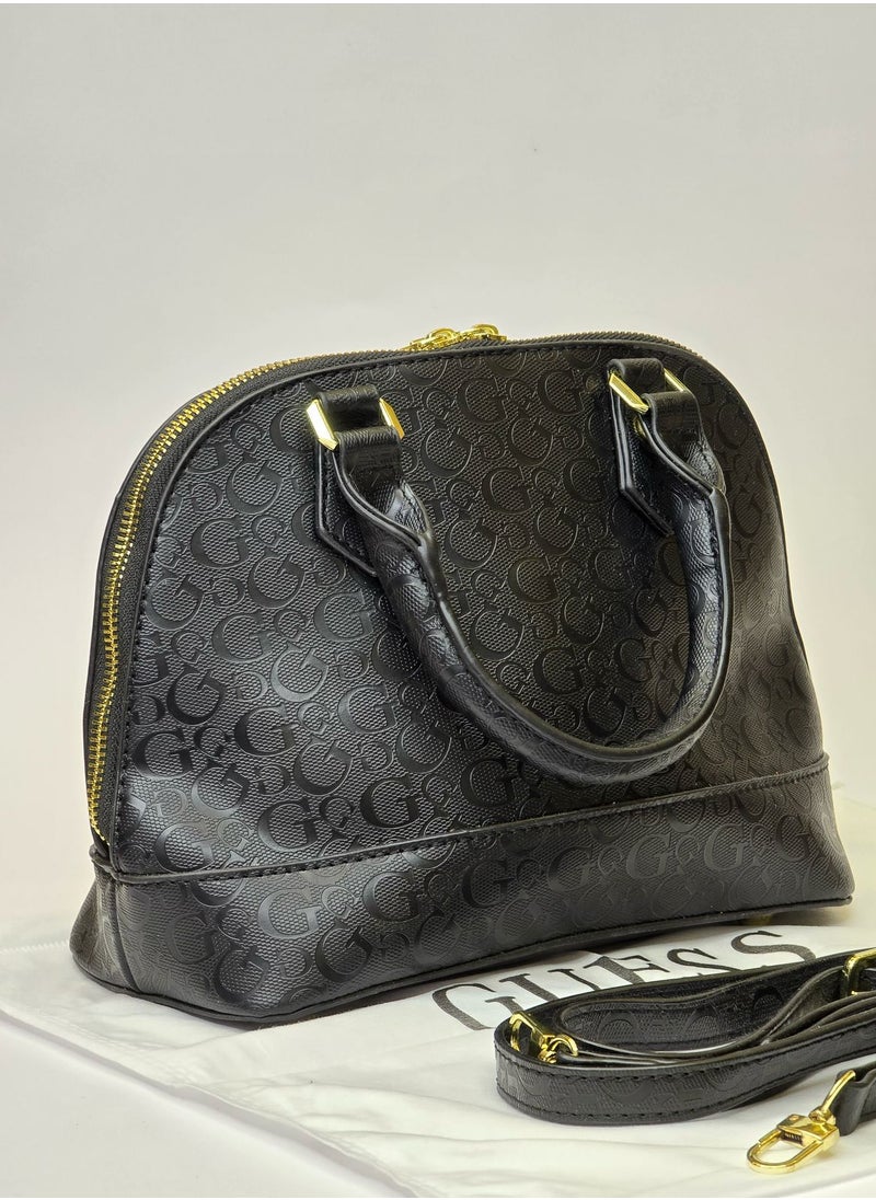 GUESS - Guess Dome Satchel in Black Monogram with Gold Hardware - Image 1