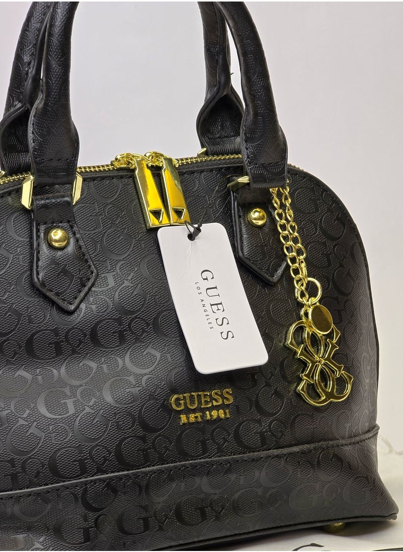 GUESS - Guess Dome Satchel in Black Monogram with Gold Hardware - Image 1