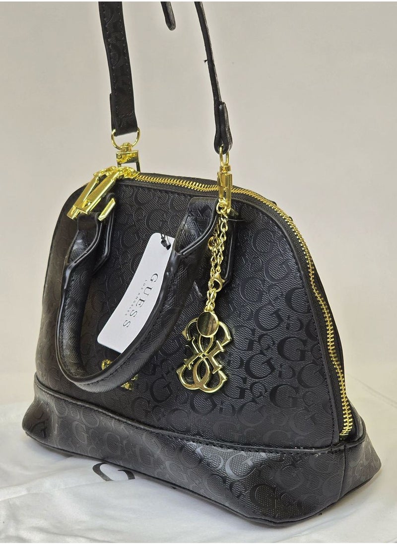 GUESS - Guess Dome Satchel in Black Monogram with Gold Hardware - Image 1