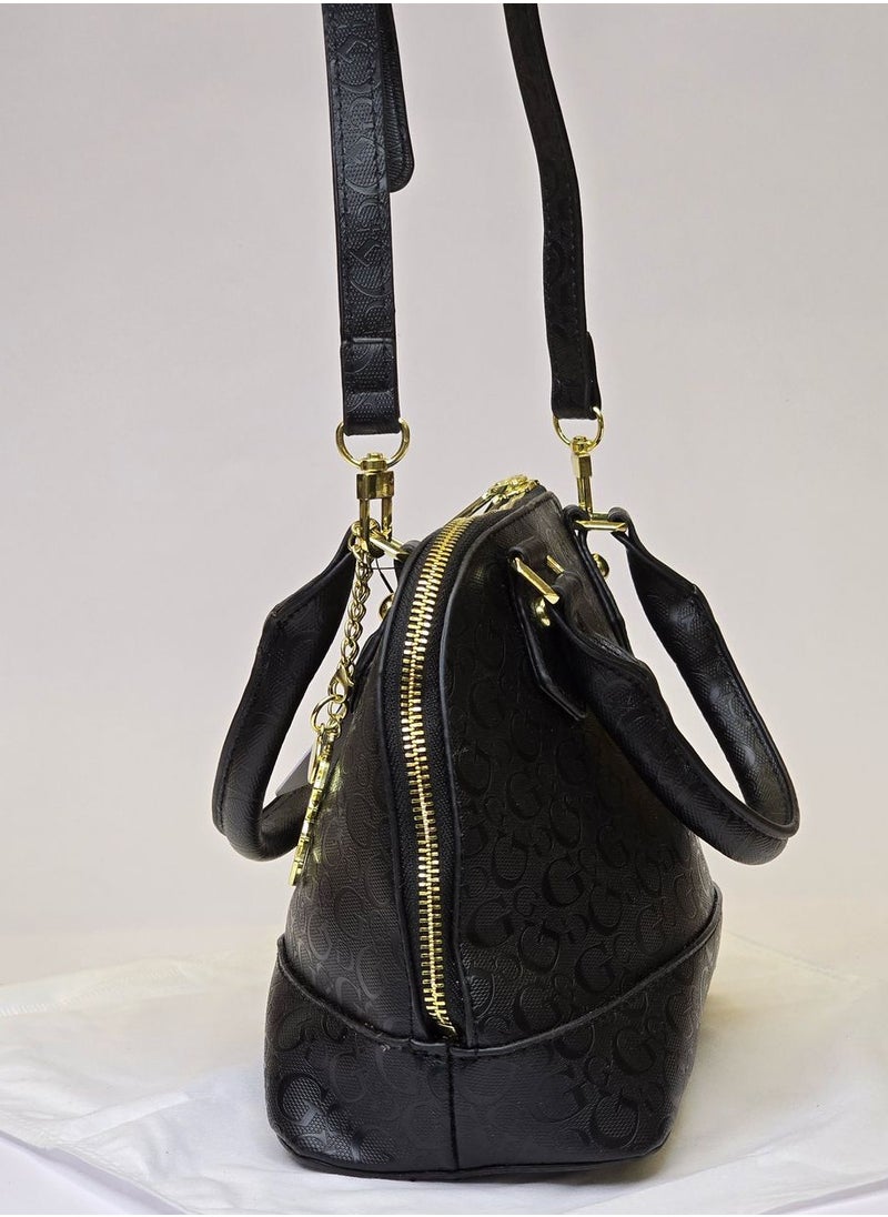 GUESS - Guess Dome Satchel in Black Monogram with Gold Hardware - Image 1