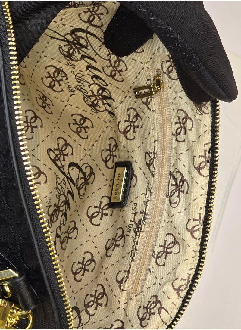 GUESS - Guess Dome Satchel in Black Monogram with Gold Hardware - Image 1