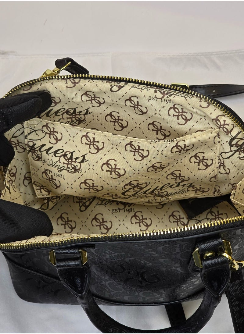 GUESS - Guess Dome Satchel in Black Monogram with Gold Hardware - Image 1