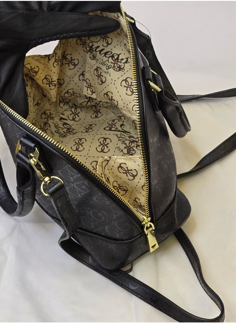 GUESS - Guess Dome Satchel in Black Monogram with Gold Hardware - Image 1