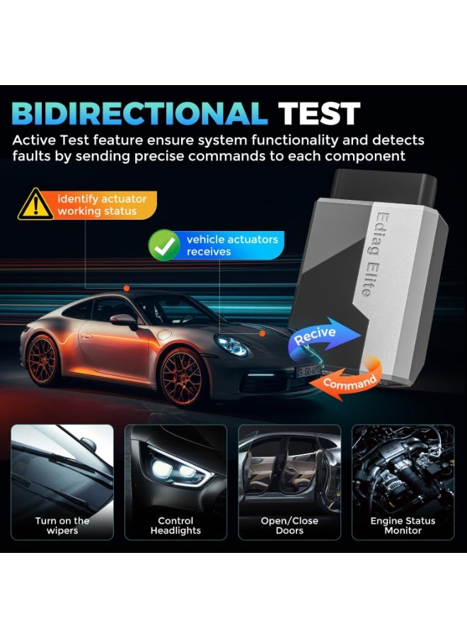 كينج بولين جهاز الفحص Ediag Elite OBD2 المزود بتقنية البلوتوث، جهاز فحص ثنائي الاتجاه، أداة تشخيص لجميع الأنظمة تعمل على أنظمة iOS وAndroid، أكثر من 15 خيارًا لإعادة الضبط السريع، بروتوكول CANFD، ميزة FCA AutoAuth، تحديثات مدى الحياة دون اشتراكات، يدعم اللغة العربية - Image 5