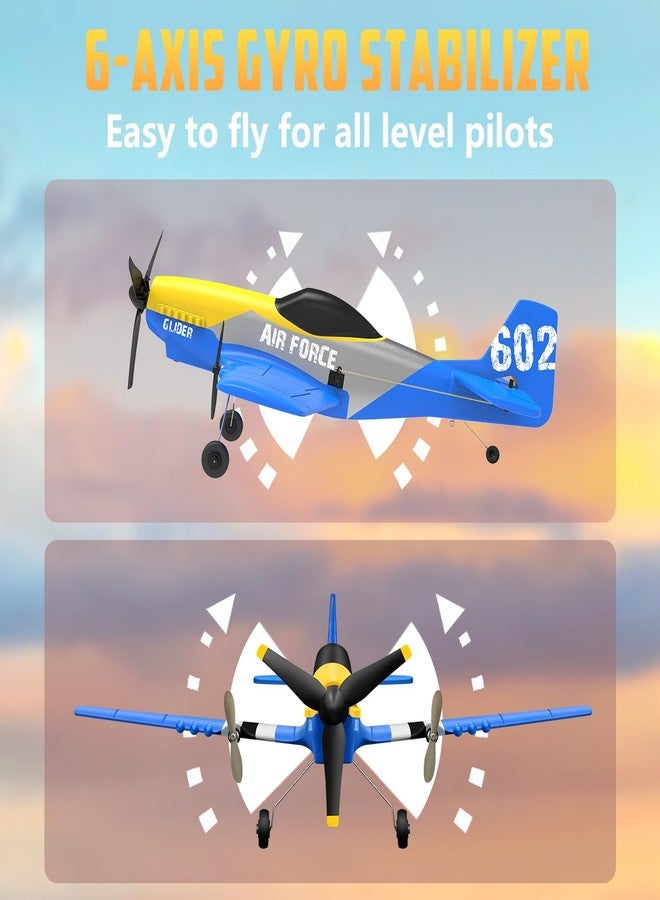 HAWK'S WORK 3 Channel RC Plane P-51D Mustang, Remote Control Airplane Ready to Fly, 2.4GHz 6-axis Gyro Stabilizer, Easy to Fly for Kids & Beginners - Image 4