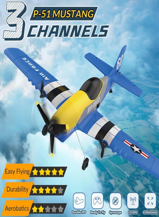 HAWK'S WORK 3 Channel RC Plane P-51D Mustang, Remote Control Airplane Ready to Fly, 2.4GHz 6-axis Gyro Stabilizer, Easy to Fly for Kids & Beginners - Image 2