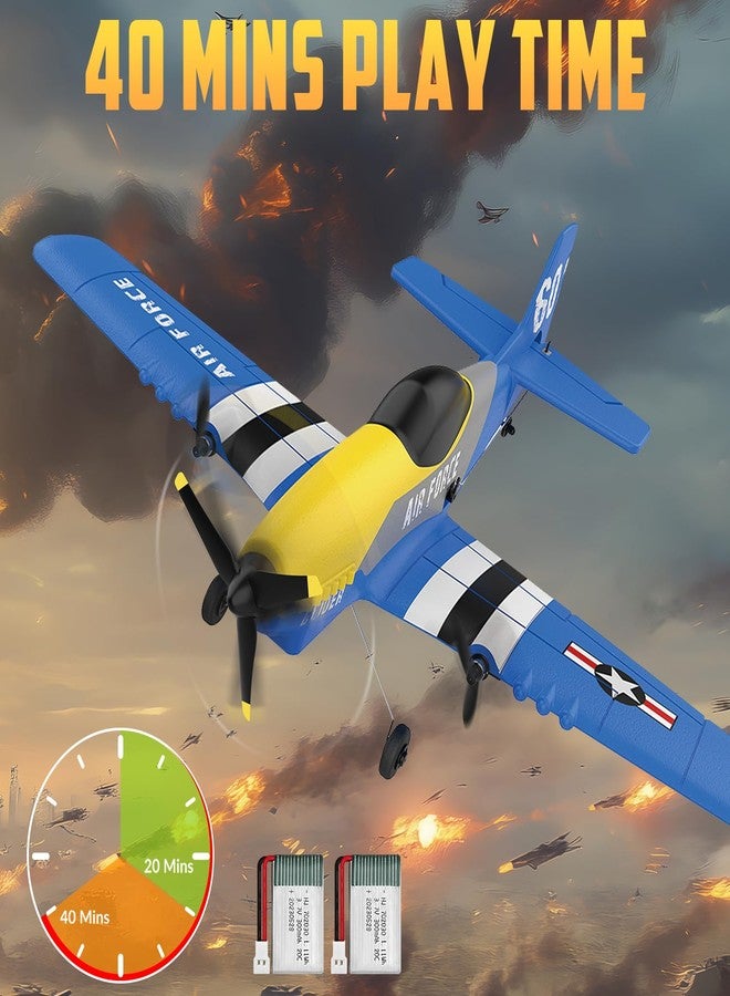 HAWK'S WORK 3 Channel RC Plane P-51D Mustang, Remote Control Airplane Ready to Fly, 2.4GHz 6-axis Gyro Stabilizer, Easy to Fly for Kids & Beginners - Image 5