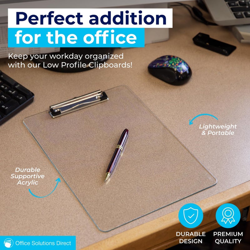 Office Solutions Direct Plastic Clipboards (Set of 12) Transparent Clipboard (Clear) Strong 12.5 x 9 Inch | Holds 100 Sheets! Acrylic Clipboards with Low Profile Clip | Bulk Back to School Supplies for Teachers - Image 3