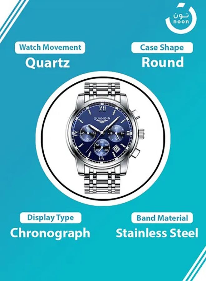 جوانكين ساعة يد كرونوغراف مقاومة للماء بسوار من الإستانلس ستيل طراز GS19018H-3 - مقاس 41 مم - لون فضي - Image 4