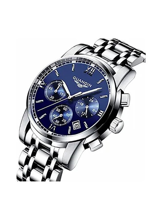 جوانكين ساعة يد كرونوغراف مقاومة للماء بسوار من الإستانلس ستيل طراز GS19018H-3 - مقاس 41 مم - لون فضي - Image 3