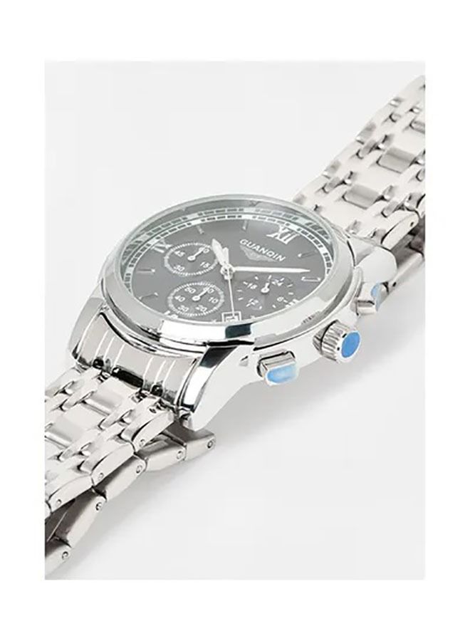 جوانكين ساعة يد كرونوغراف مقاومة للماء بسوار من الإستانلس ستيل طراز GS19018H-3 - مقاس 41 مم - لون فضي - Image 2