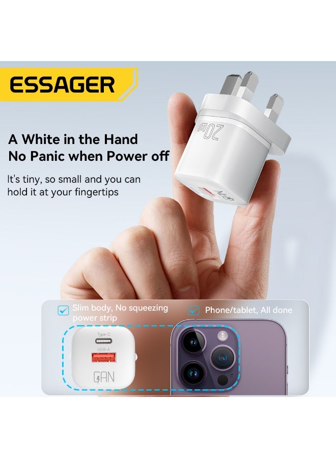 ESSAGER 20W GaN USB C Charger UK Plug, Dual Port Fast Wall Adapter for iPhone 14/13/12, Samsung, Huawei, Tablet (Black) - Image 5