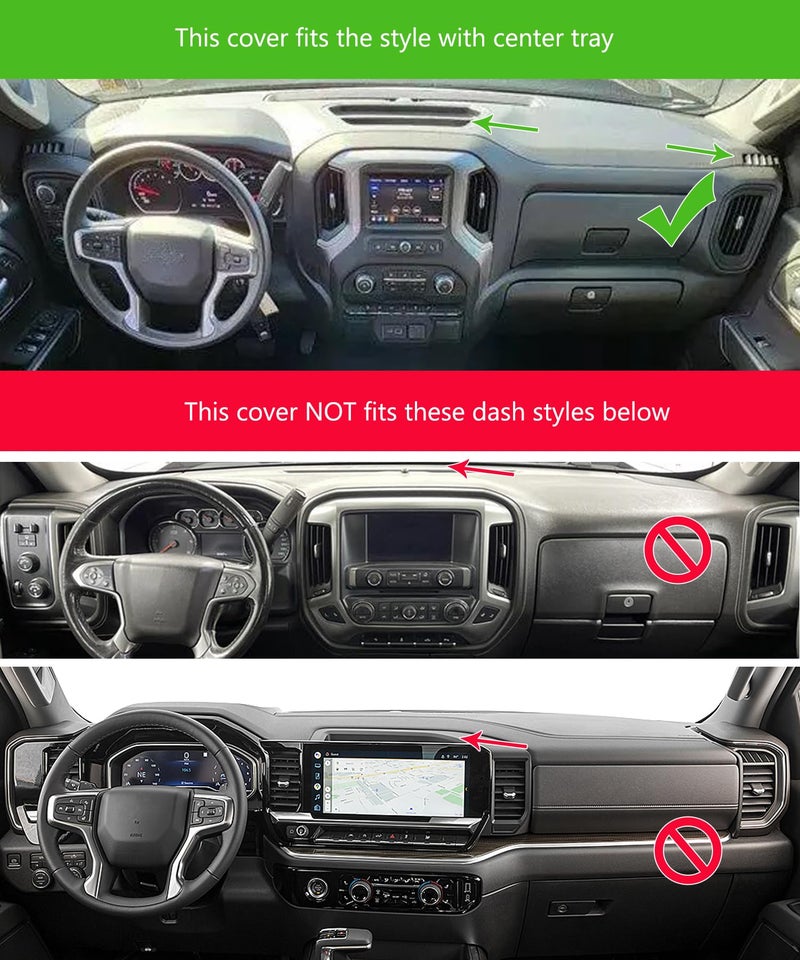 Yiz Dash Cover Mat Custom Fit for 2019-2025 Chevy Chevrolet Silverado 1500 2500HD 3500HD/2019-2023 GMC Sierra 1500 2500HD 3500HD w/o Head Up Display and Speaker Cutout,Dashboard Pad Carpet(Black) J130 - Image 2