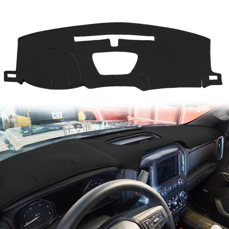Yiz Dash Cover Mat Custom Fit for 2019-2025 Chevy Chevrolet Silverado 1500 2500HD 3500HD/2019-2023 GMC Sierra 1500 2500HD 3500HD w/o Head Up Display and Speaker Cutout,Dashboard Pad Carpet(Black) J130 - Image 1