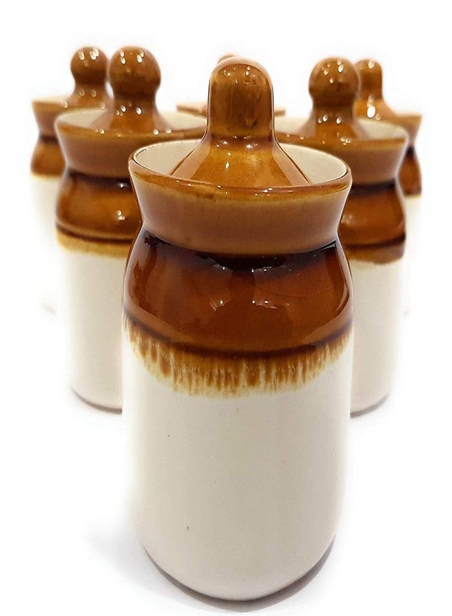 Jetwals Old Fashioned Handmade Ceramic Pickle Jar Set with Lid, Dining Table (JAR 200MLPACK OF 6) - Image 2