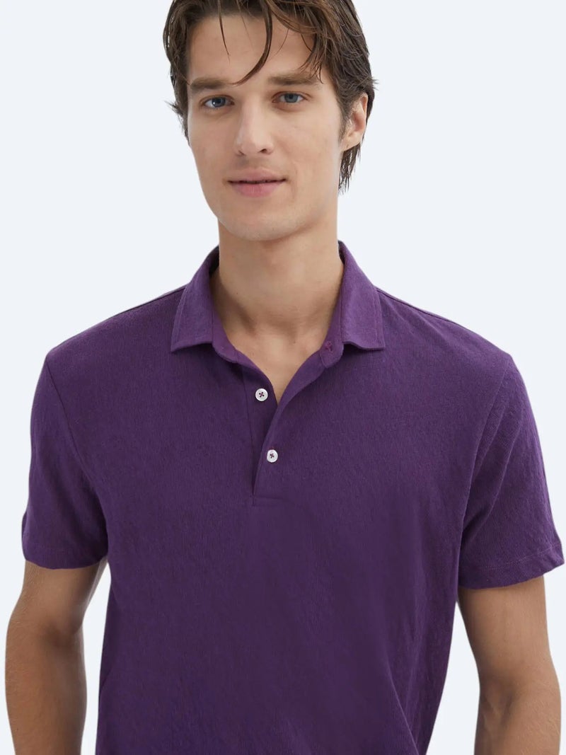 كيب تيشيرت قطني سادة بلون بنفسجي بياقة بولو - Image 4