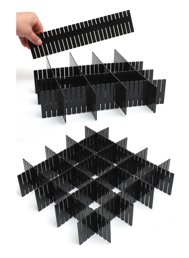 YelaJoy 20 Pcs Drawer Dividers, Adjustable Drawer Organizer for Socks, Underwear, Makeup, Can Help Tidy Kitchen, Bedroom, Dresser  (Black, 37cm) - Image 1