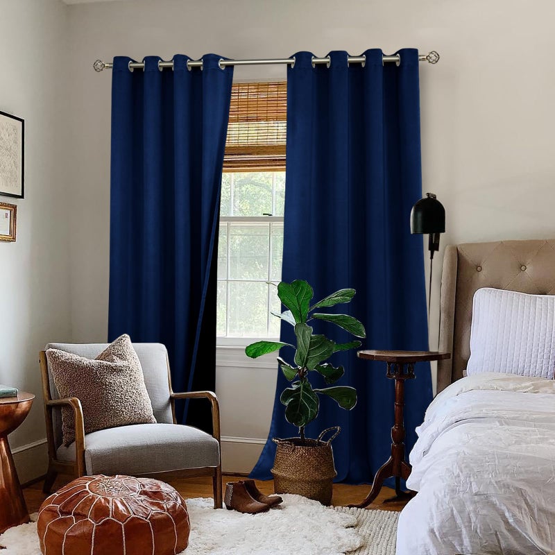 BGment بئسة الستائر Blue Blue Blackout 95 بوصة طولها 2 لوحات لغرفة المعيشة معزولة حرارية بنسبة 100 ٪ من الستائر الإضاءة والستائر الستائر الصوتي - Image 2