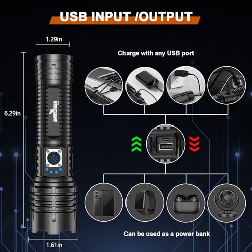 Shadowhawk Torch Lights Rechargeable Torchlight, Led Torch 10000 Lumens XHM77.2 Flash Light with COB Keychain Light, Bright Waterproof Charging Torch Light High Power Flashlight for Trekking Emergency - Image 4