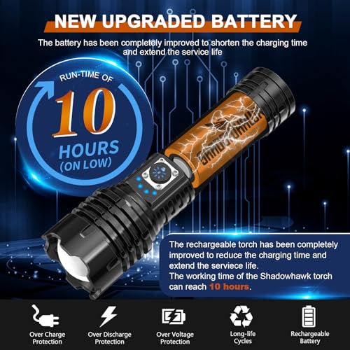 Shadowhawk Torch Lights Rechargeable Torchlight, Led Torch 10000 Lumens XHM77.2 Flash Light with COB Keychain Light, Bright Waterproof Charging Torch Light High Power Flashlight for Trekking Emergency - Image 5