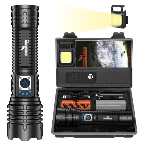 Shadowhawk Torch Lights Rechargeable Torchlight, Led Torch 10000 Lumens XHM77.2 Flash Light with COB Keychain Light, Bright Waterproof Charging Torch Light High Power Flashlight for Trekking Emergency - Image 1