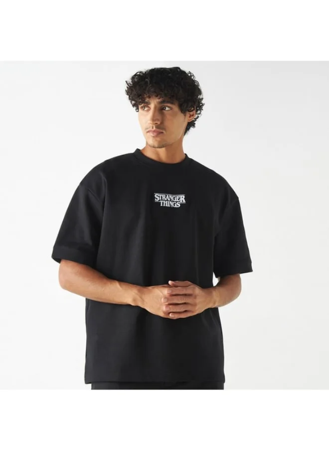 SP Characters Stranger Things Print Crew Neck T-shirt with Short Sleeves