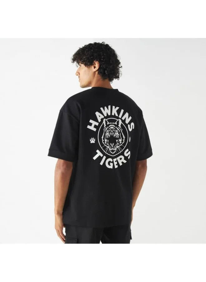 SP Characters Stranger Things Print Crew Neck T-shirt with Short Sleeves