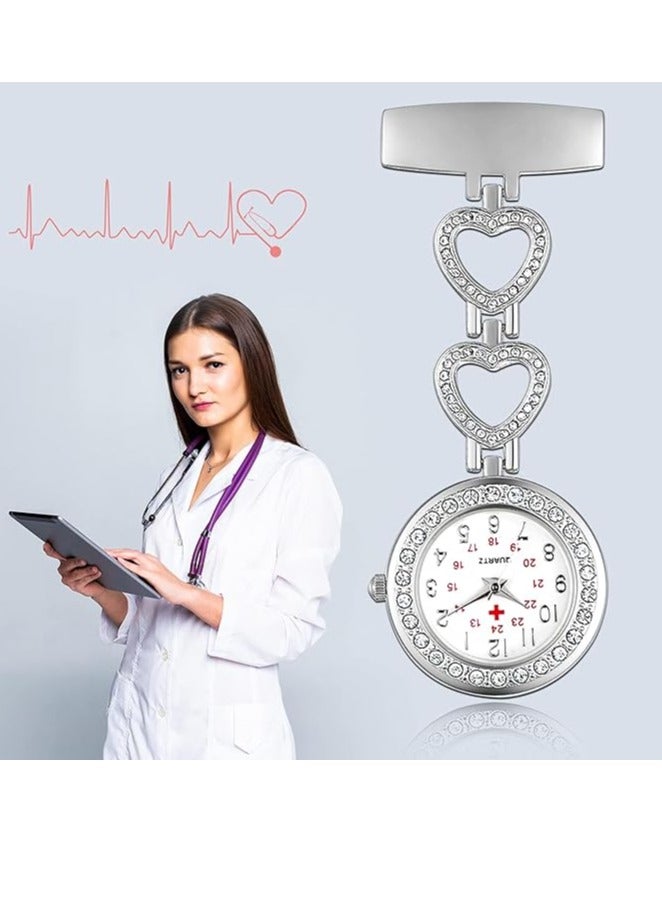 SYOSI Women's Pin on Fob Watch Stainless Steel Quartz Nurse Watch Flower Shape Lapel Watch Hanging Pocket Watch with Second Hand 2Pcs - Image 4