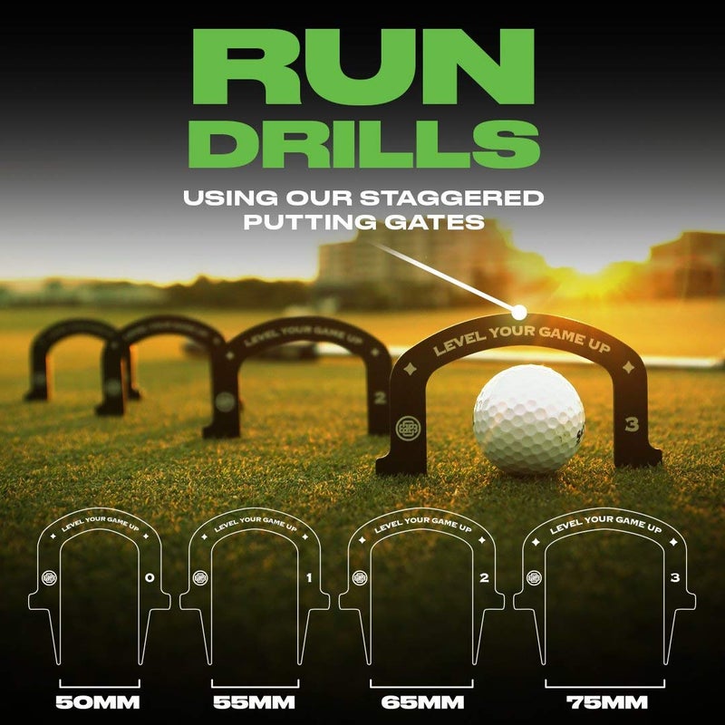 BACK 2 BASICS GOLF Back 2 Basics Putting Gates Set â€“ Golf Putting Aid for Alignment & Accuracy â€“ Gate Putting Green & Golf Putting Mat Trainer â€“ Gate Putter Training Aid for Putting Green with Stands (Indoor & Outdoor) - Image 2