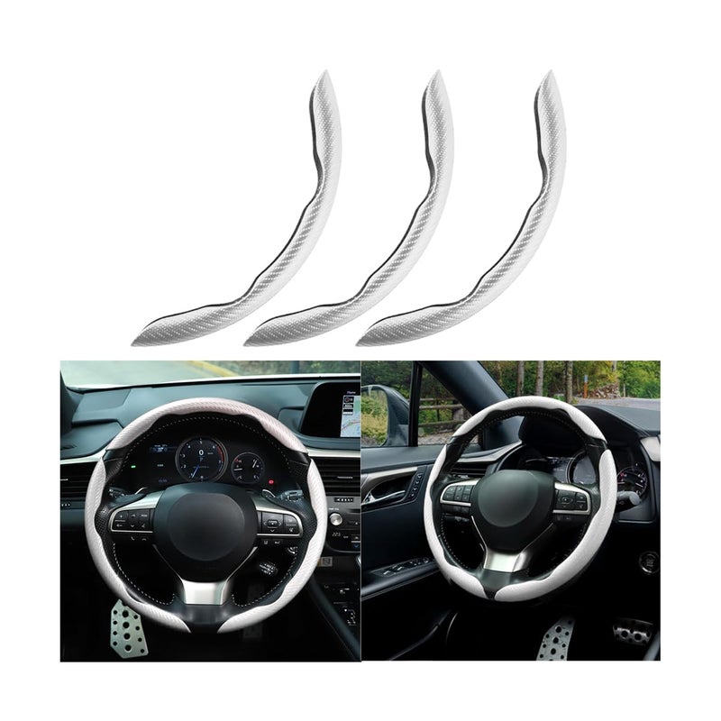 Mandark 3PCS Carbon Fiber Car Steering Wheel Cover AntiSkid Leather Vehicle Segmented Steer Wheel Protector Auto Interior Protection Guard Accessories Universal for Most Cars White