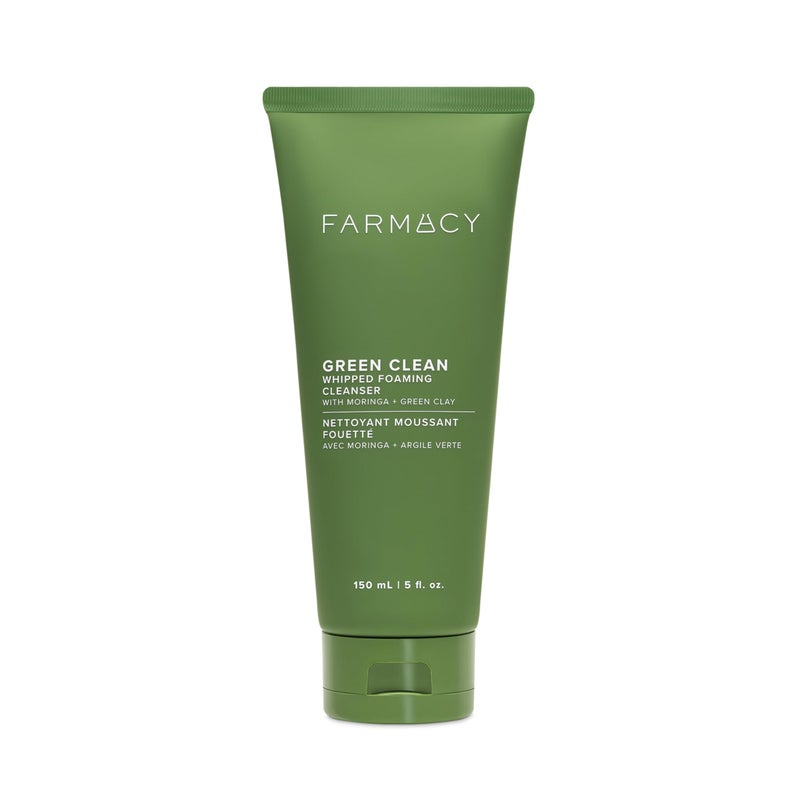 Farmacy Foaming Face Wash for Oily Skin - Whipped Greens Oil-Free Gentle Facial Cleanser + Exfoliator - Infused with Green Clay to Remove Impurities, Control Oil + Maintain Skin Hydration (150ml) - Image 1