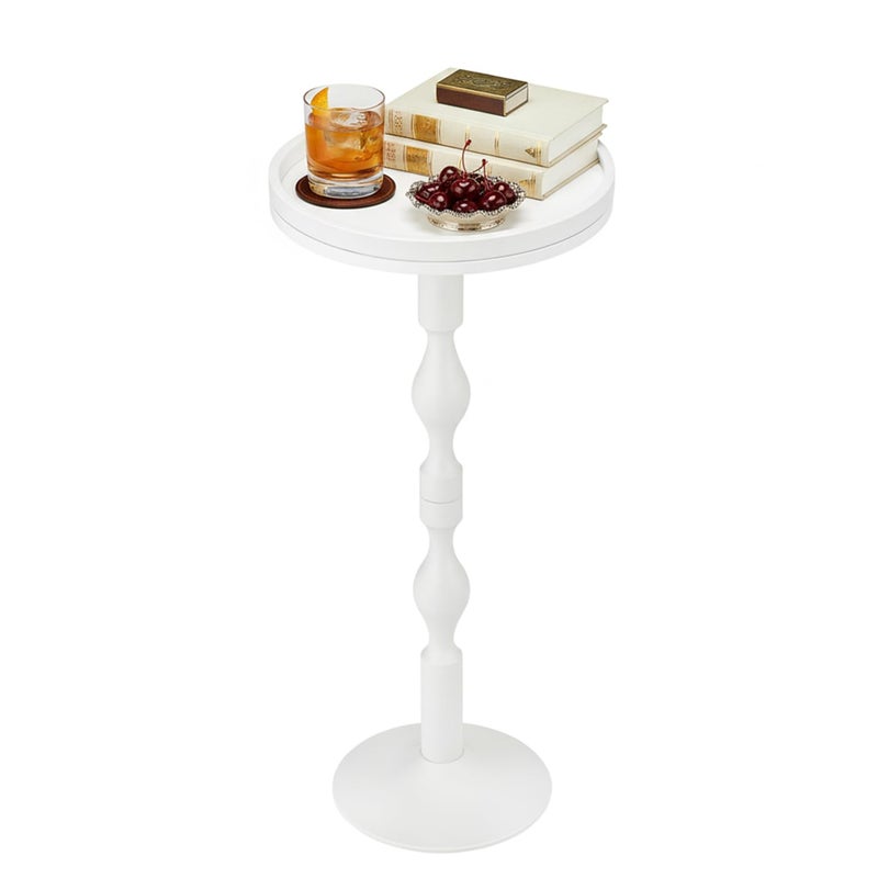 ZEXVIDA Small Round Drink Table,Pedestal Tables,Small Round Side Table for Narrow Spaces,End Table for Living Room, Bedroom, Bathroom,Balcony (White) - Image 1