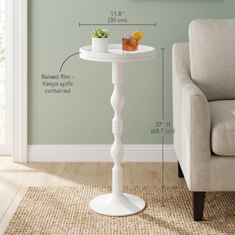 ZEXVIDA Small Round Drink Table,Pedestal Tables,Small Round Side Table for Narrow Spaces,End Table for Living Room, Bedroom, Bathroom,Balcony (White) - Image 4